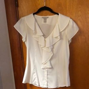 Banana Republic cream polyester petal sleeve ruffle blouse